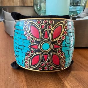 Artisan Nepal Turquoise Mosaic Cuff Bracelet